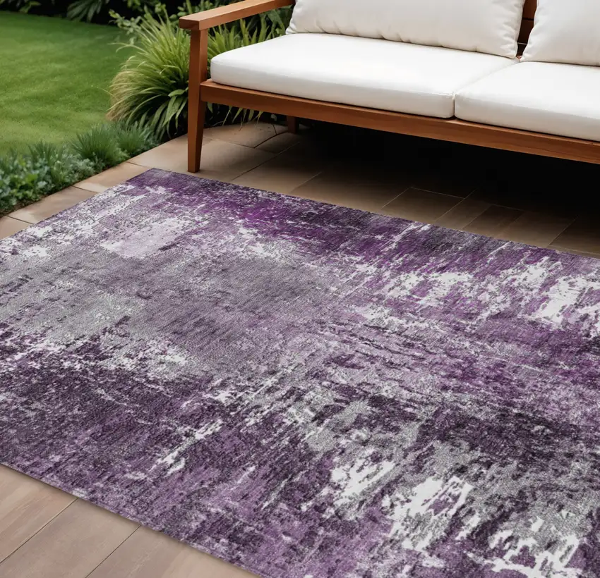 Eggplant Purple And Lavender Abstract Washable Indoor Outdoor Area Rug Photo 1