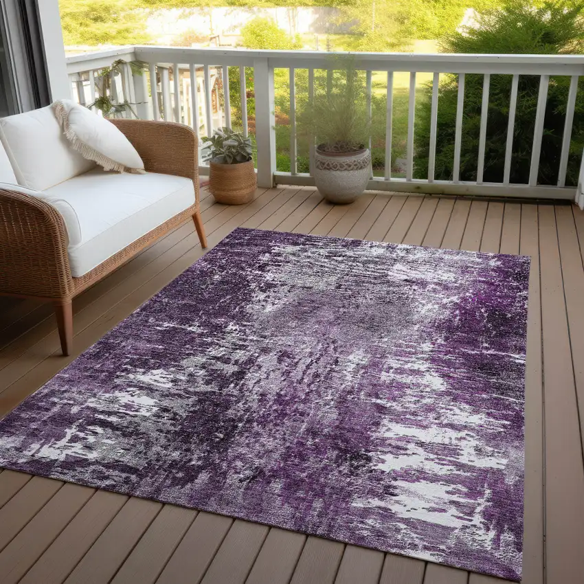 Eggplant Purple And Lavender Abstract Washable Indoor Outdoor Area Rug Photo 5