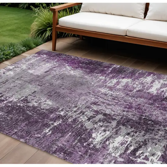 Eggplant Purple And Lavender Abstract Washable Indoor Outdoor Area Rug Photo 1