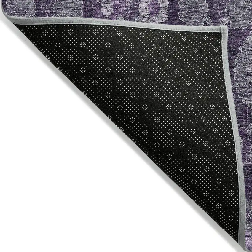 Eggplant Purple And Lavender Damask Washable Indoor Outdoor Area Rug Photo 4
