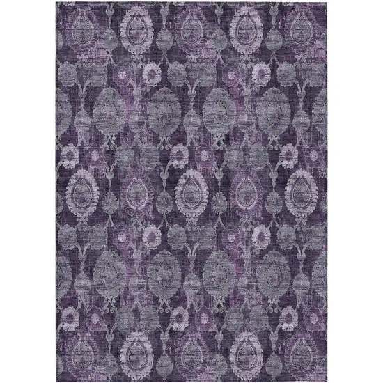 Eggplant Purple And Lavender Damask Washable Indoor Outdoor Area Rug Photo 2