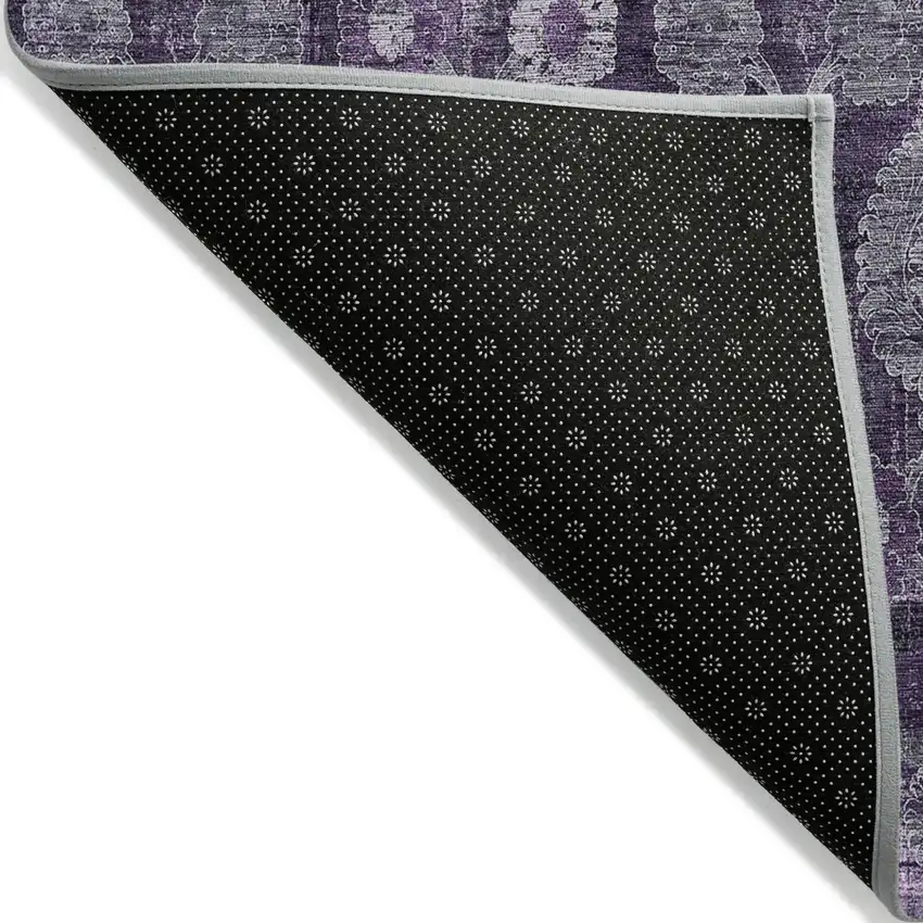 Eggplant Purple And Lavender Damask Washable Indoor Outdoor Area Rug Photo 4