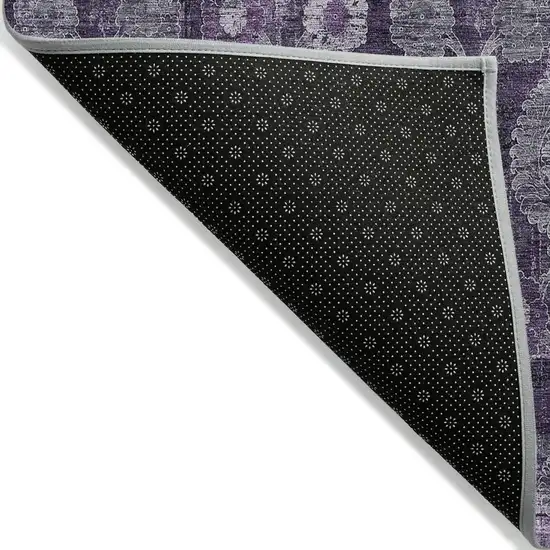 Eggplant Purple And Lavender Damask Washable Indoor Outdoor Area Rug Photo 4