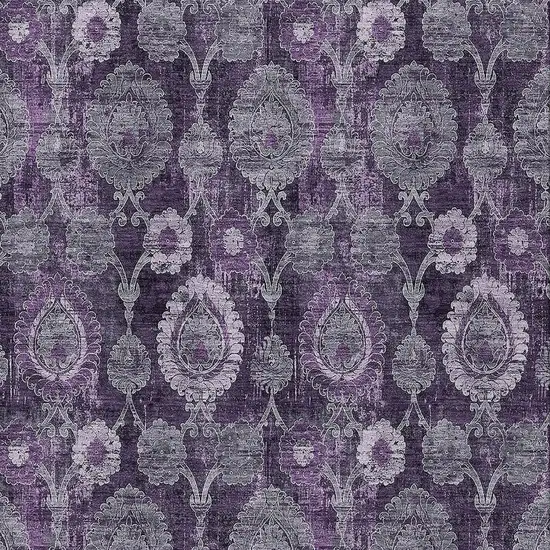 Eggplant Purple And Lavender Damask Washable Indoor Outdoor Area Rug Photo 6