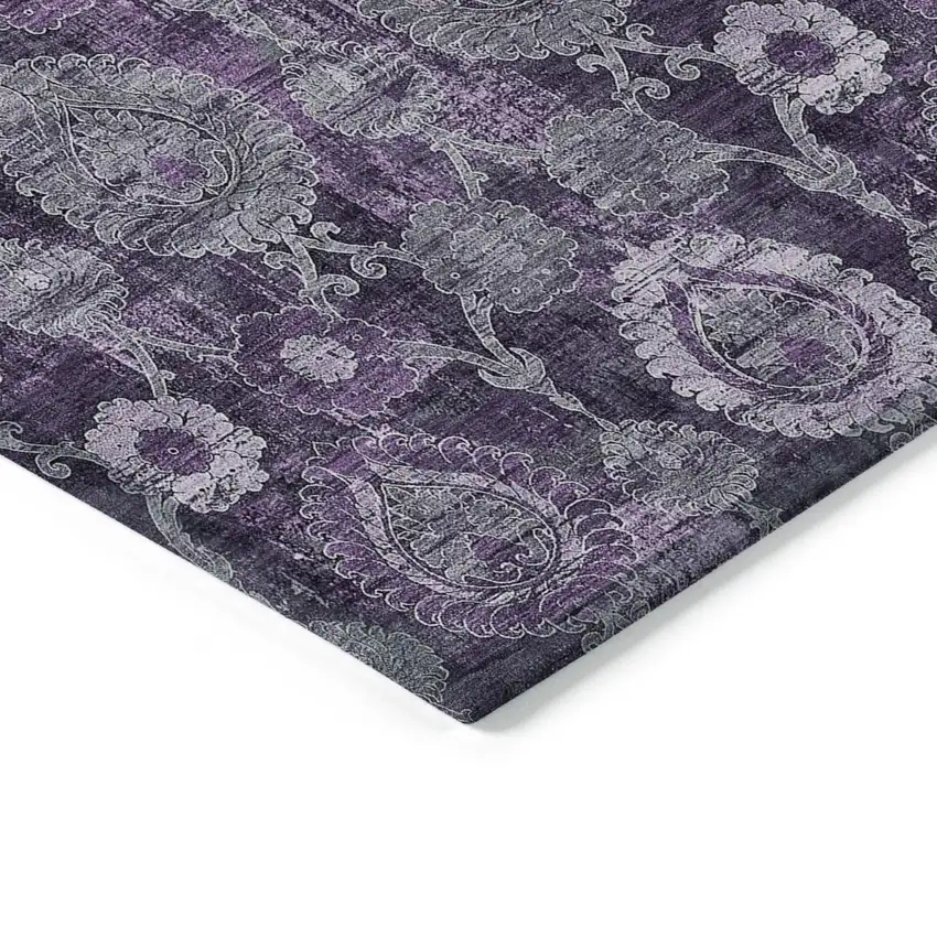 Eggplant Purple And Lavender Damask Washable Indoor Outdoor Area Rug Photo 5