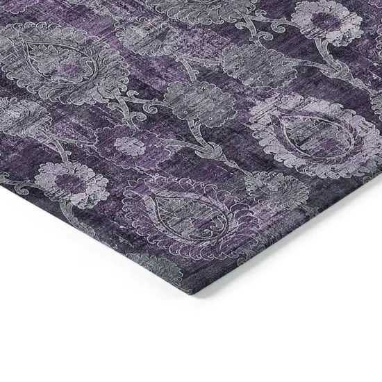 Eggplant Purple And Lavender Damask Washable Indoor Outdoor Area Rug Photo 5