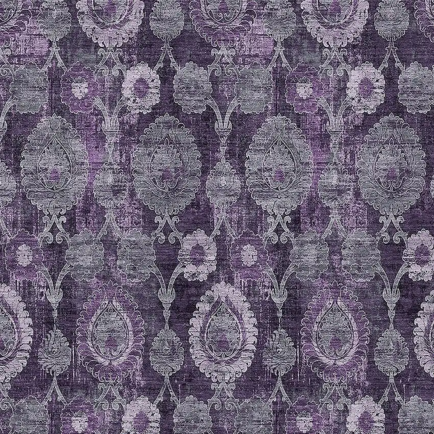 Eggplant Purple And Lavender Damask Washable Indoor Outdoor Area Rug Photo 6