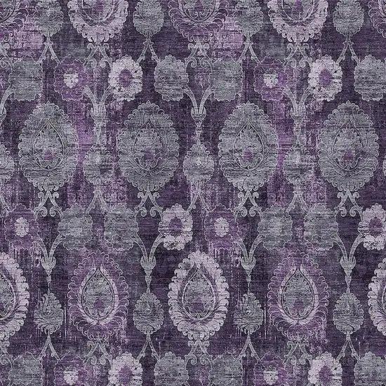 Eggplant Purple And Lavender Damask Washable Indoor Outdoor Area Rug Photo 6