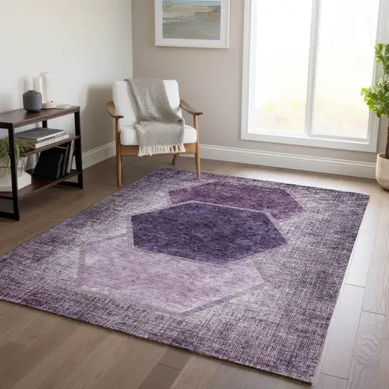 Eggplant Purple And Lavender Geometric Washable Indoor Outdoor Area Rug Photo 9