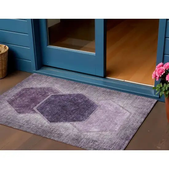 Eggplant Purple And Lavender Geometric Washable Indoor Outdoor Area Rug Photo 1