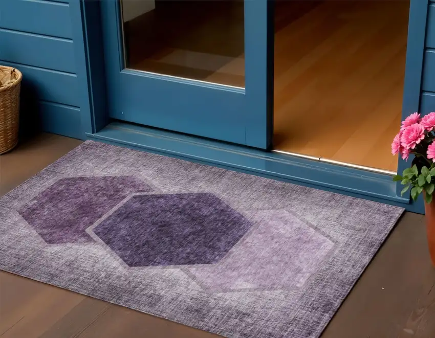 Eggplant Purple And Lavender Geometric Washable Indoor Outdoor Area Rug Photo 1