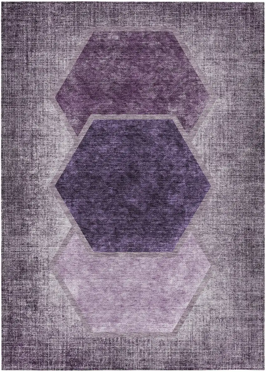 Eggplant Purple And Lavender Geometric Washable Indoor Outdoor Area Rug Photo 2