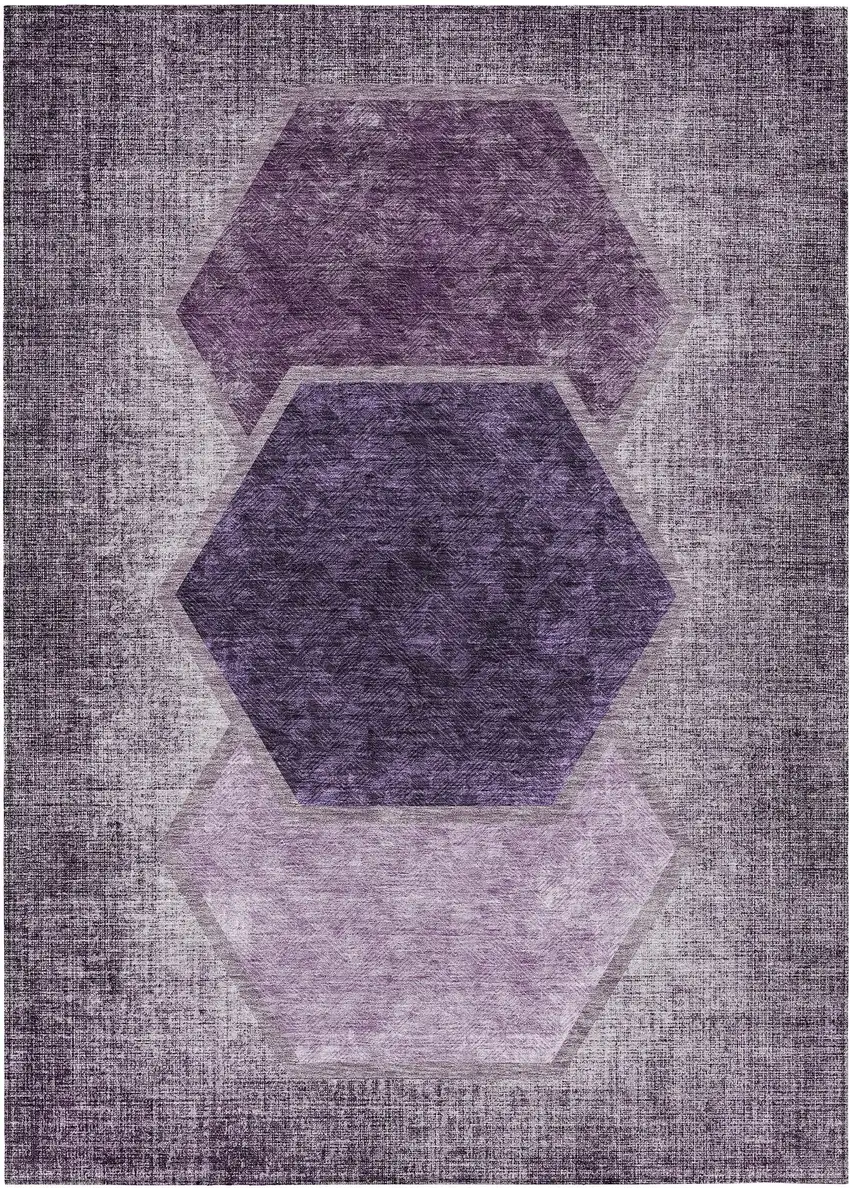 Eggplant Purple And Lavender Geometric Washable Indoor Outdoor Area Rug Photo 2