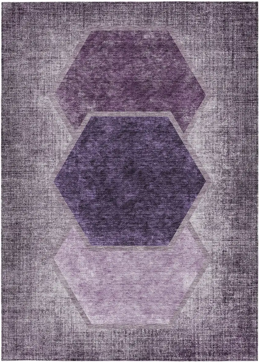 Eggplant Purple And Lavender Geometric Washable Indoor Outdoor Area Rug Photo 7