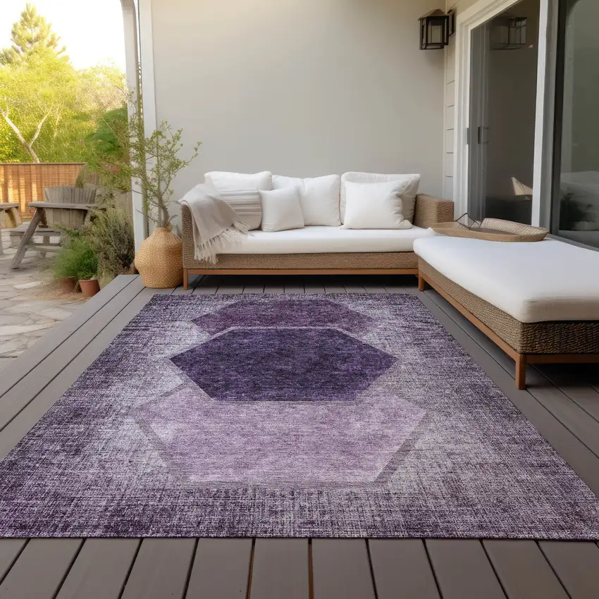 Eggplant Purple And Lavender Geometric Washable Indoor Outdoor Area Rug Photo 8