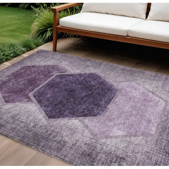 Eggplant Purple And Lavender Geometric Washable Indoor Outdoor Area Rug Photo 1