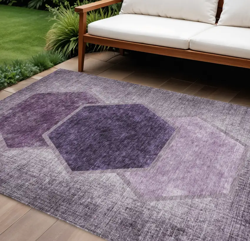 Eggplant Purple And Lavender Geometric Washable Indoor Outdoor Area Rug Photo 1