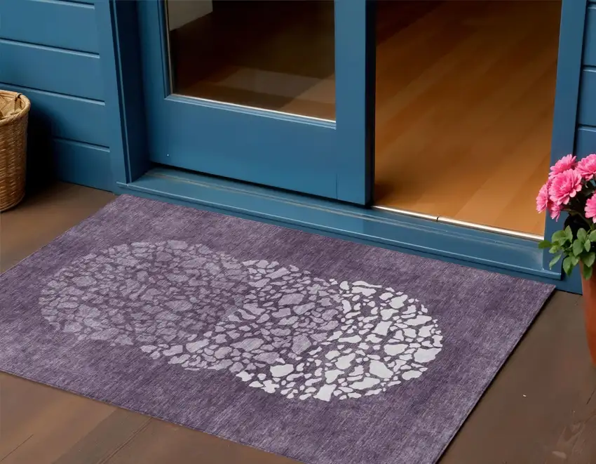 Eggplant Purple And Lilac Abstract Washable Indoor Outdoor Area Rug Photo 1