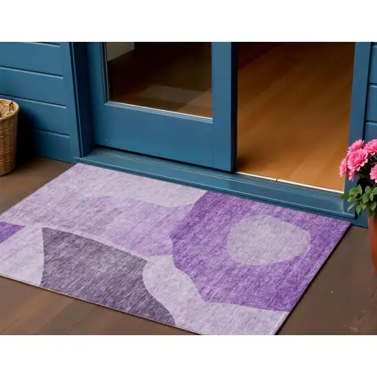 Eggplant Purple And Lilac Abstract Washable Indoor Outdoor Area Rug Photo 1