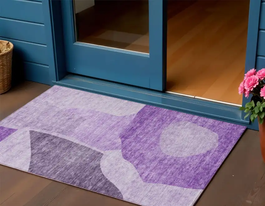 Eggplant Purple And Lilac Abstract Washable Indoor Outdoor Area Rug Photo 1