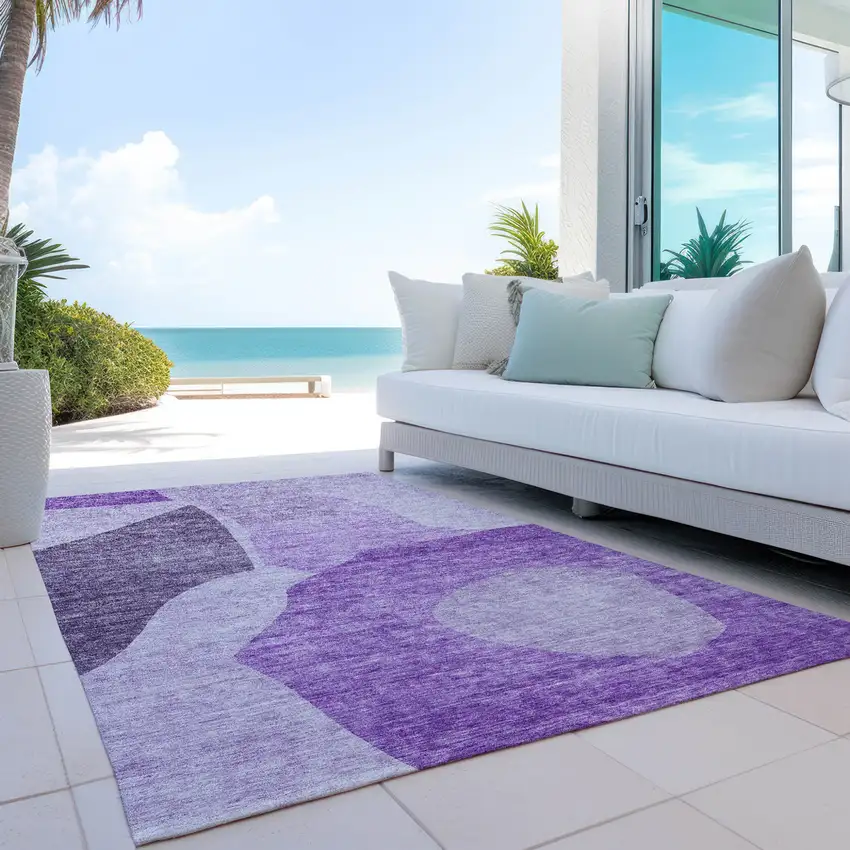 Eggplant Purple And Lilac Abstract Washable Indoor Outdoor Area Rug Photo 9