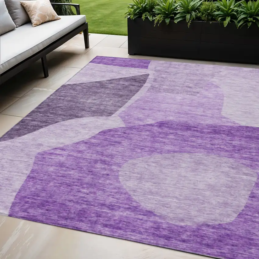 Eggplant Purple And Lilac Abstract Washable Indoor Outdoor Area Rug Photo 1