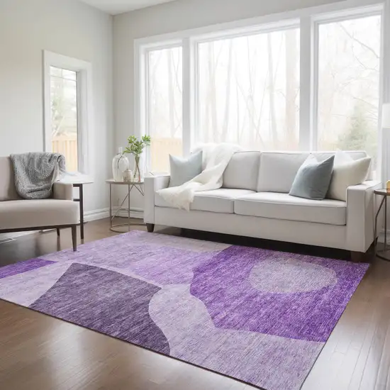 Eggplant Purple And Lilac Abstract Washable Indoor Outdoor Area Rug Photo 9