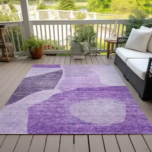 Photo of Eggplant Purple And Lilac Abstract Washable Indoor Outdoor Area Rug