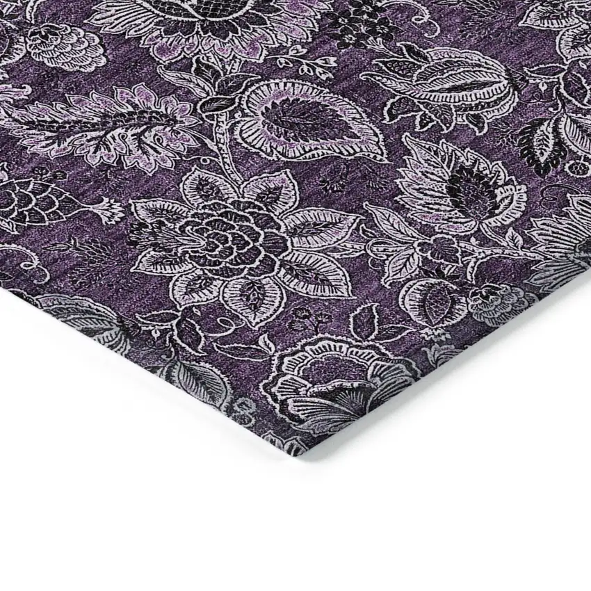 Eggplant Purple And Lilac Floral Washable Indoor Outdoor Area Rug Photo 5