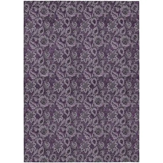 Eggplant Purple And Lilac Floral Washable Indoor Outdoor Area Rug Photo 2