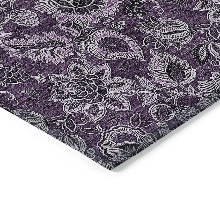 Eggplant Purple And Lilac Floral Washable Indoor Outdoor Area Rug Photo 5