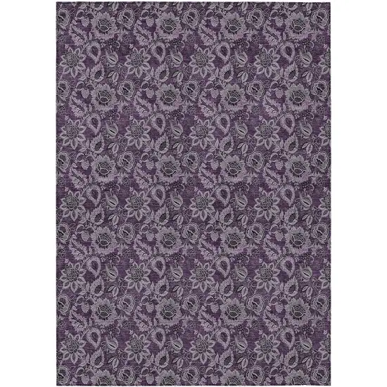 Eggplant Purple And Lilac Floral Washable Indoor Outdoor Area Rug Photo 2