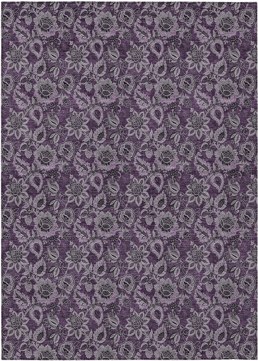 Eggplant Purple And Lilac Floral Washable Indoor Outdoor Area Rug Photo 2