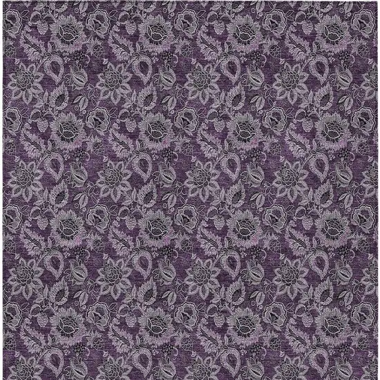 Eggplant Purple And Lilac Floral Washable Indoor Outdoor Area Rug Photo 7