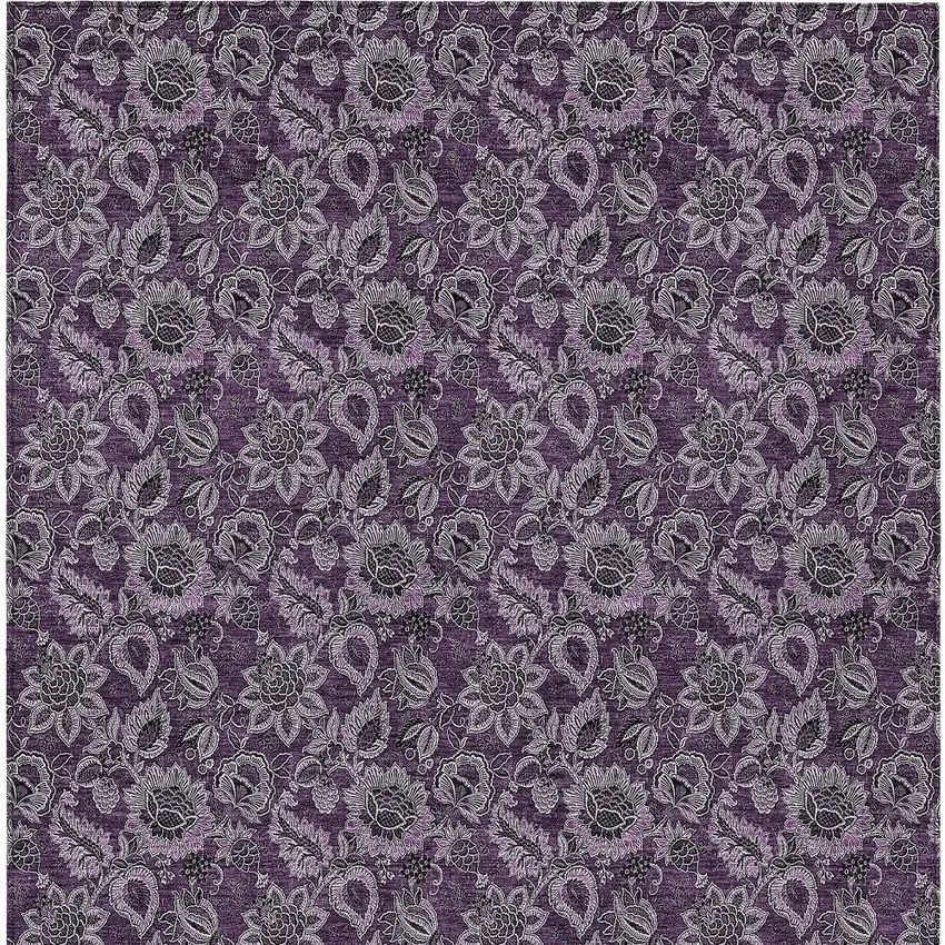 Eggplant Purple And Lilac Floral Washable Indoor Outdoor Area Rug Photo 7