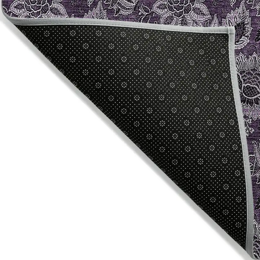 Eggplant Purple And Lilac Floral Washable Indoor Outdoor Area Rug Photo 4
