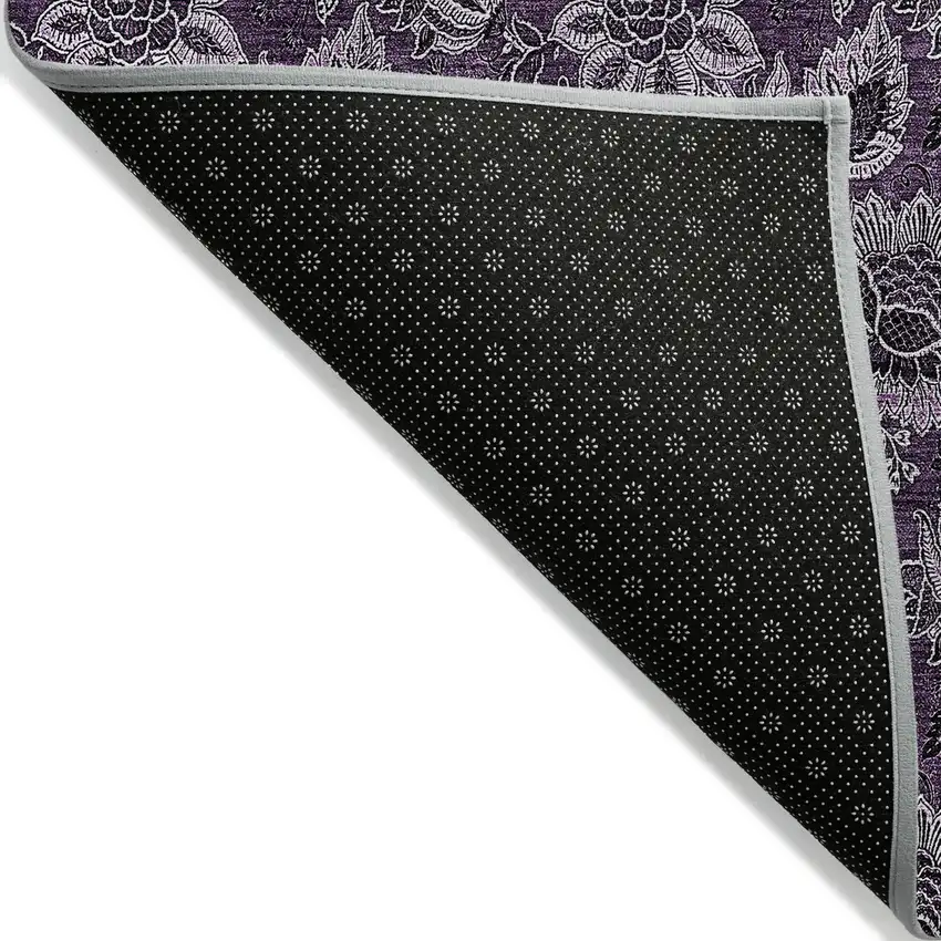 Eggplant Purple And Lilac Floral Washable Indoor Outdoor Area Rug Photo 4