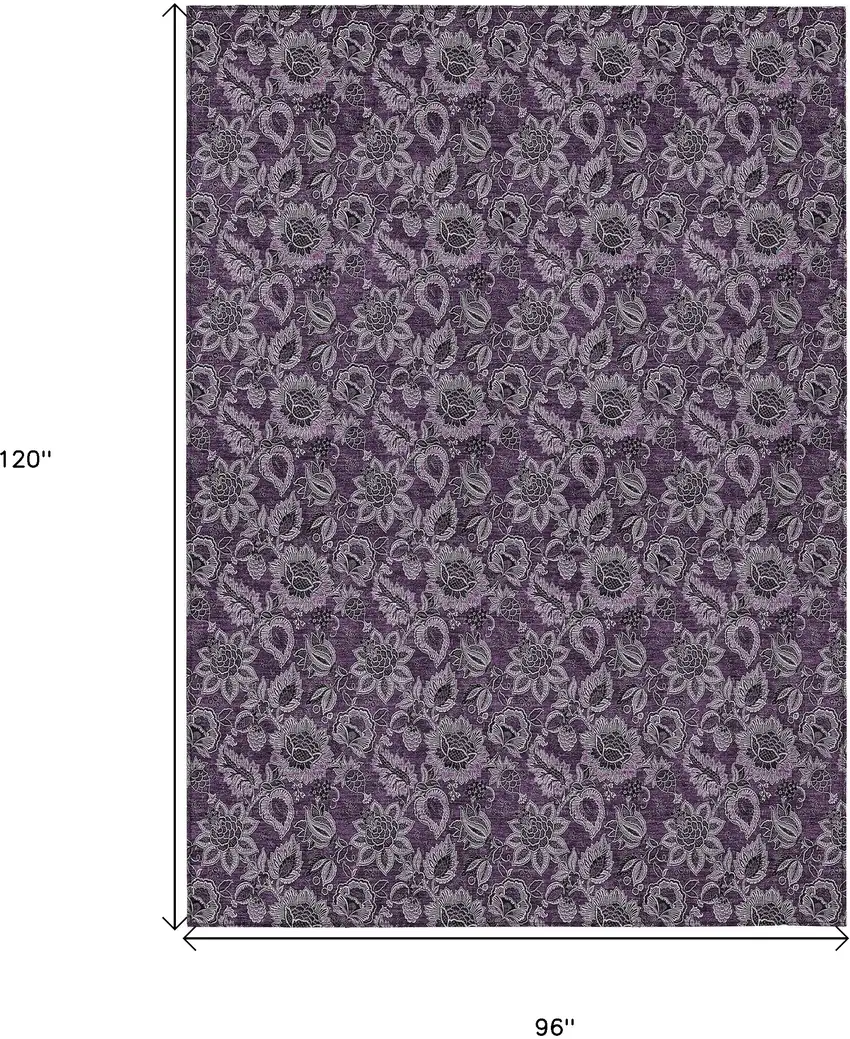 Eggplant Purple And Lilac Floral Washable Indoor Outdoor Area Rug Photo 3