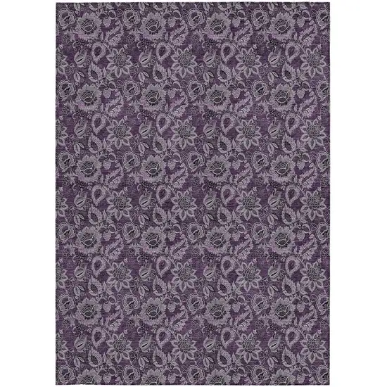 Eggplant Purple And Lilac Floral Washable Indoor Outdoor Area Rug Photo 7