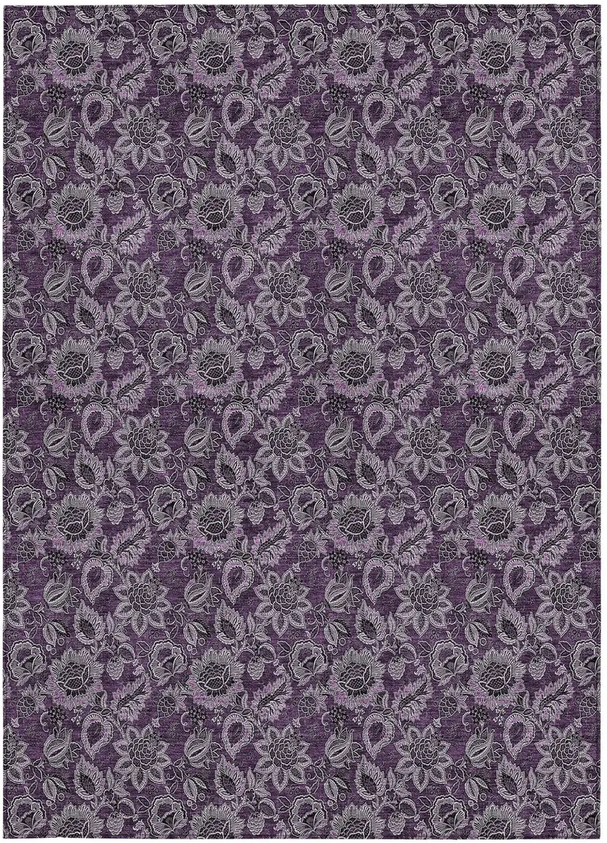Eggplant Purple And Lilac Floral Washable Indoor Outdoor Area Rug Photo 7