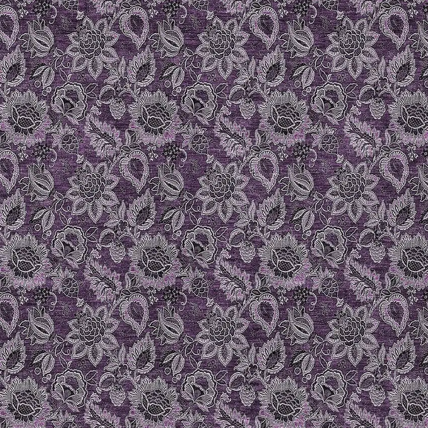 Eggplant Purple And Lilac Floral Washable Indoor Outdoor Area Rug Photo 6
