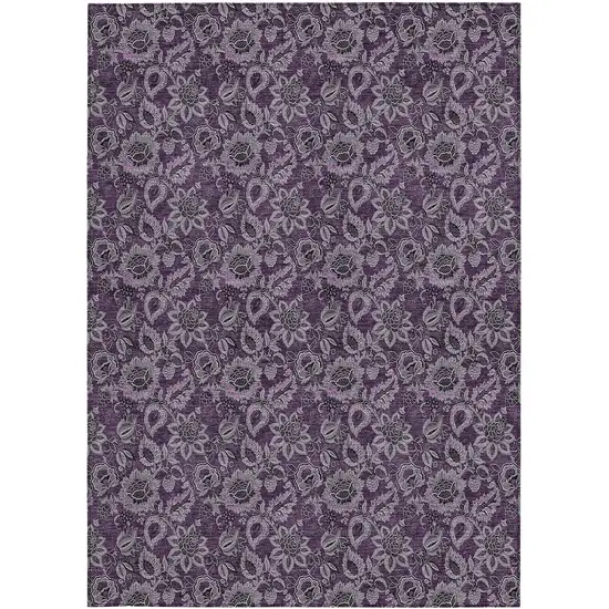 Eggplant Purple And Lilac Floral Washable Indoor Outdoor Area Rug Photo 6
