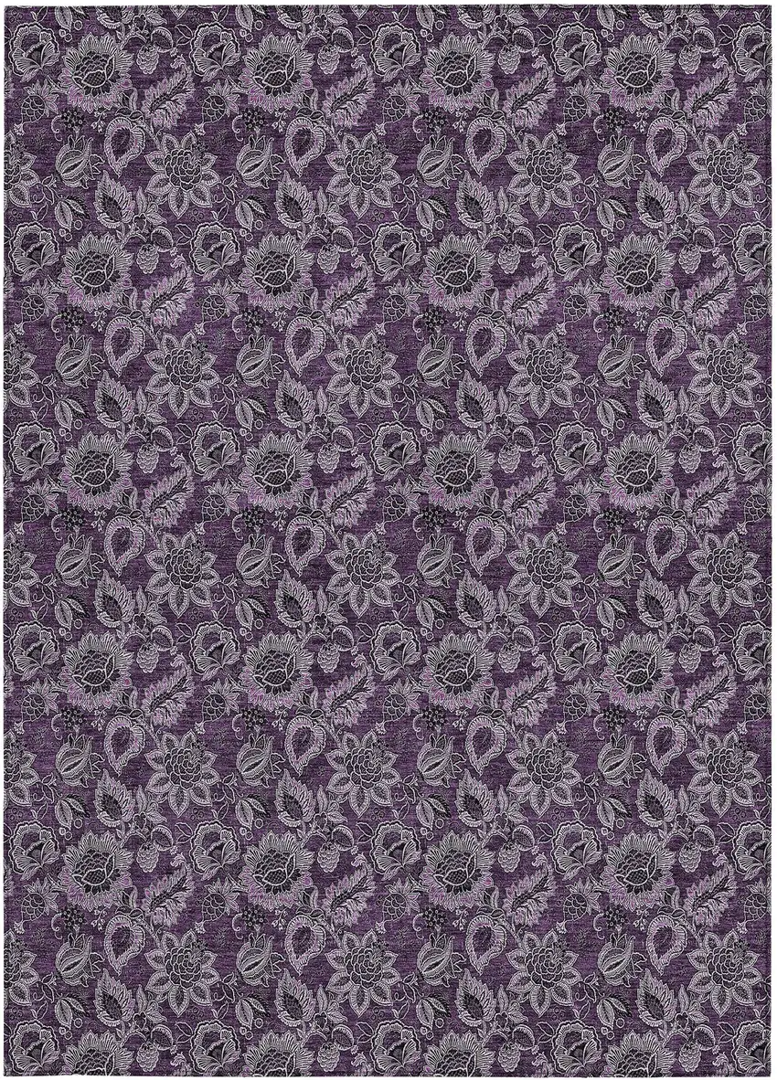 Eggplant Purple And Lilac Floral Washable Indoor Outdoor Area Rug Photo 6