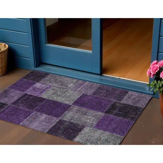 Eggplant Purple And Lilac Patchwork Washable Indoor Outdoor Area Rug Photo 1