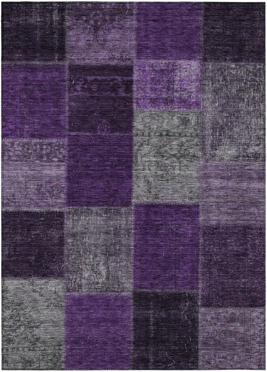 Eggplant Purple And Lilac Patchwork Washable Indoor Outdoor Area Rug Photo 2