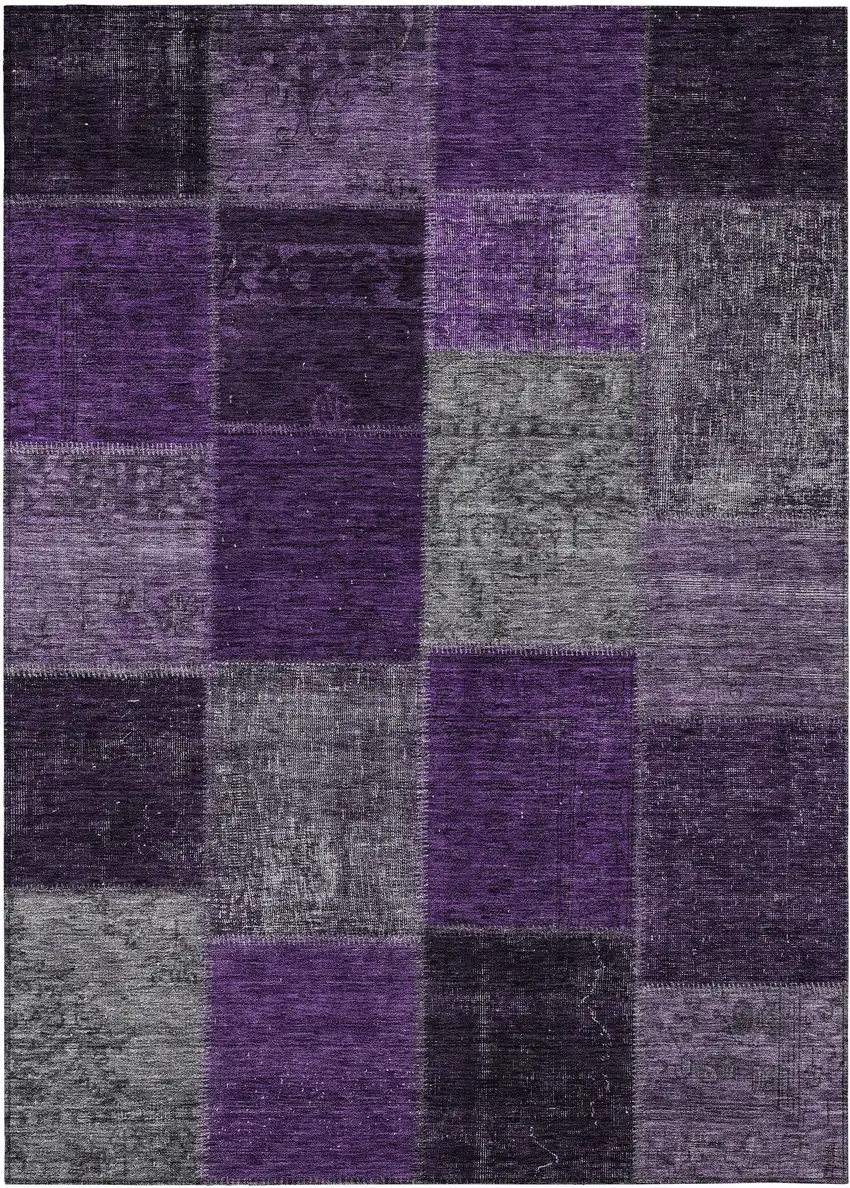 Eggplant Purple And Lilac Patchwork Washable Indoor Outdoor Area Rug Photo 2