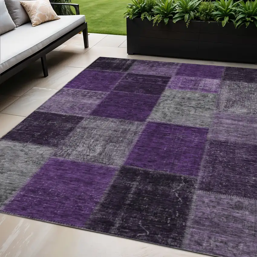 Eggplant Purple And Lilac Patchwork Washable Indoor Outdoor Area Rug Photo 1