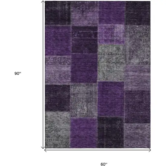 Eggplant Purple And Lilac Patchwork Washable Indoor Outdoor Area Rug Photo 3