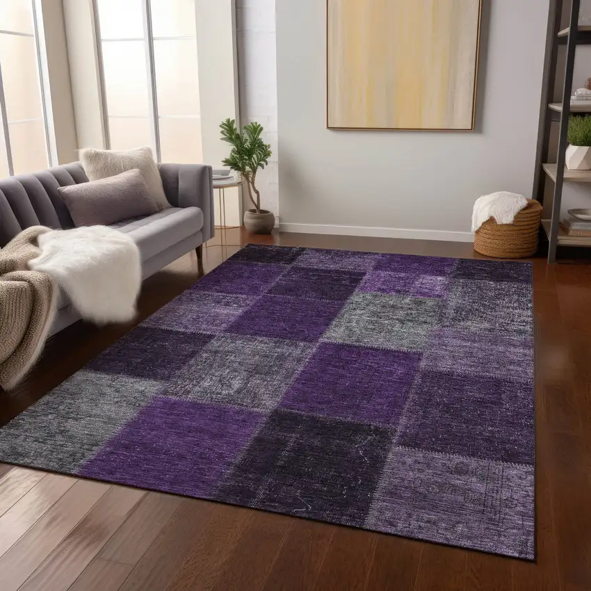 Eggplant Purple And Lilac Patchwork Washable Indoor Outdoor Area Rug Photo 8
