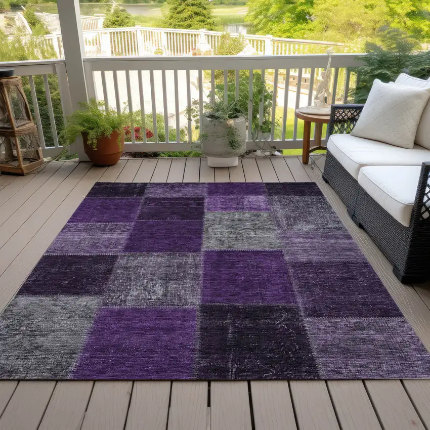 Eggplant Purple And Lilac Patchwork Washable Indoor Outdoor Area Rug Photo 7